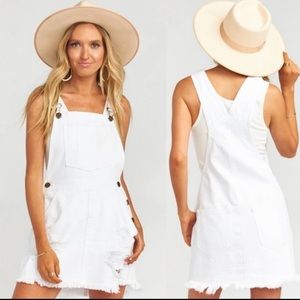 Sold Out SMYM White Mini Overall Dress Distressed size Small Show Me Your Mumu